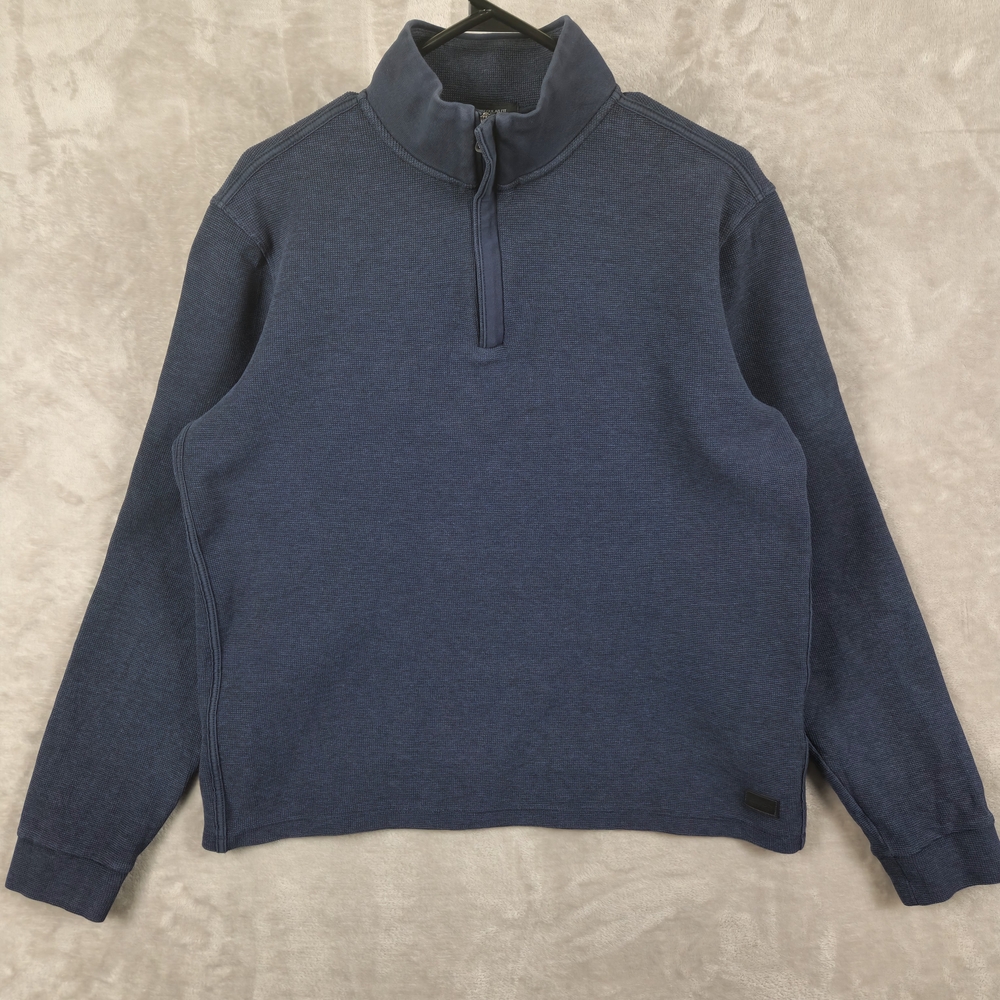 Hugo Boss Sweater Mens Size L Navy Blue 1/4 Zip Knit Stand Collar Smart Casual